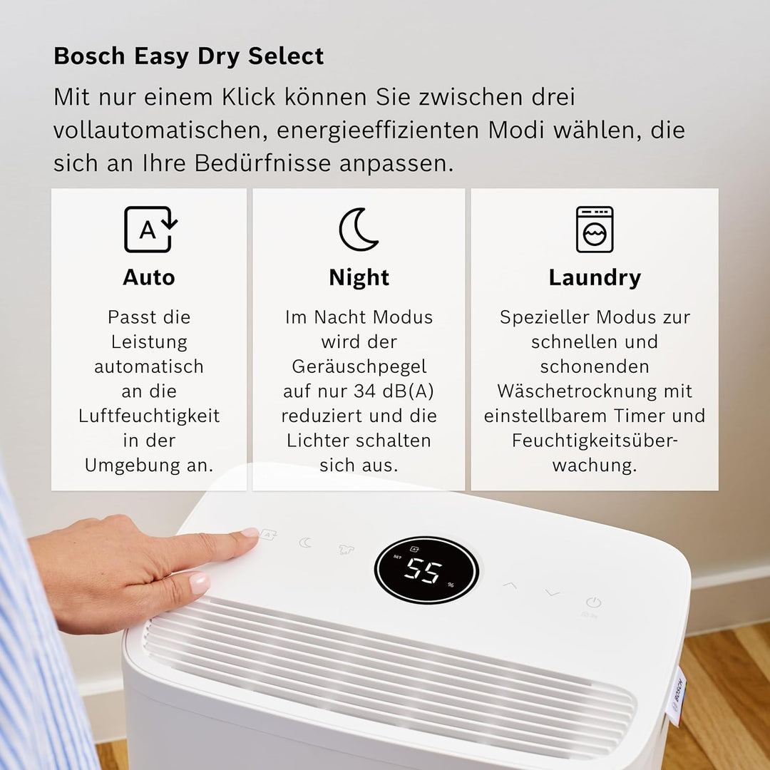 Bosch Dry 1000 Luftentfeuchter - Einfach. Effizient. Leise. - Für Räume bis zu 17 m² - Ideal für Dei