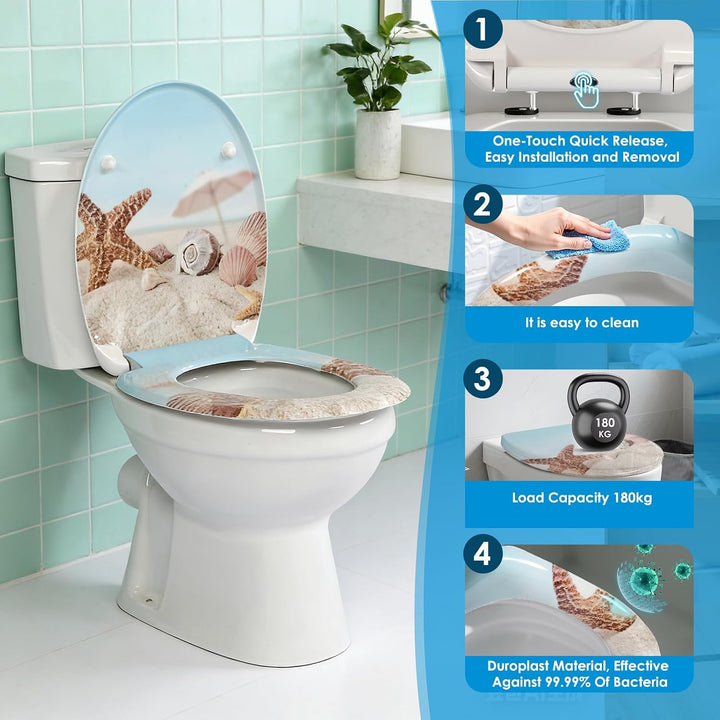 Duroplast-Toilettensitz, O-förmiger Toilettendeckel mit Soft-Close-Mechanismus, Edelstahlscharnier,