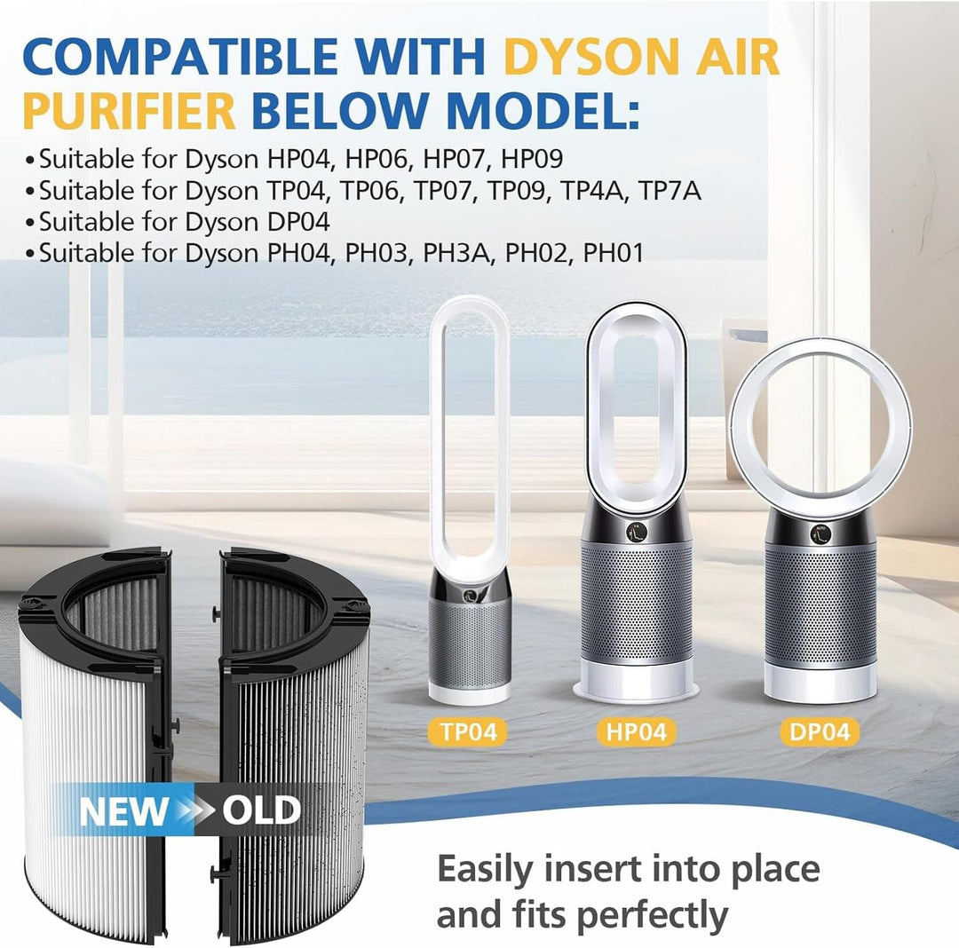 2-in-1 HEPA + Carbon Ersatzfilter kompatibel mit Dyson Luftreiniger HP04 TP04 DP04 PH04 HP09 TP09 HP
