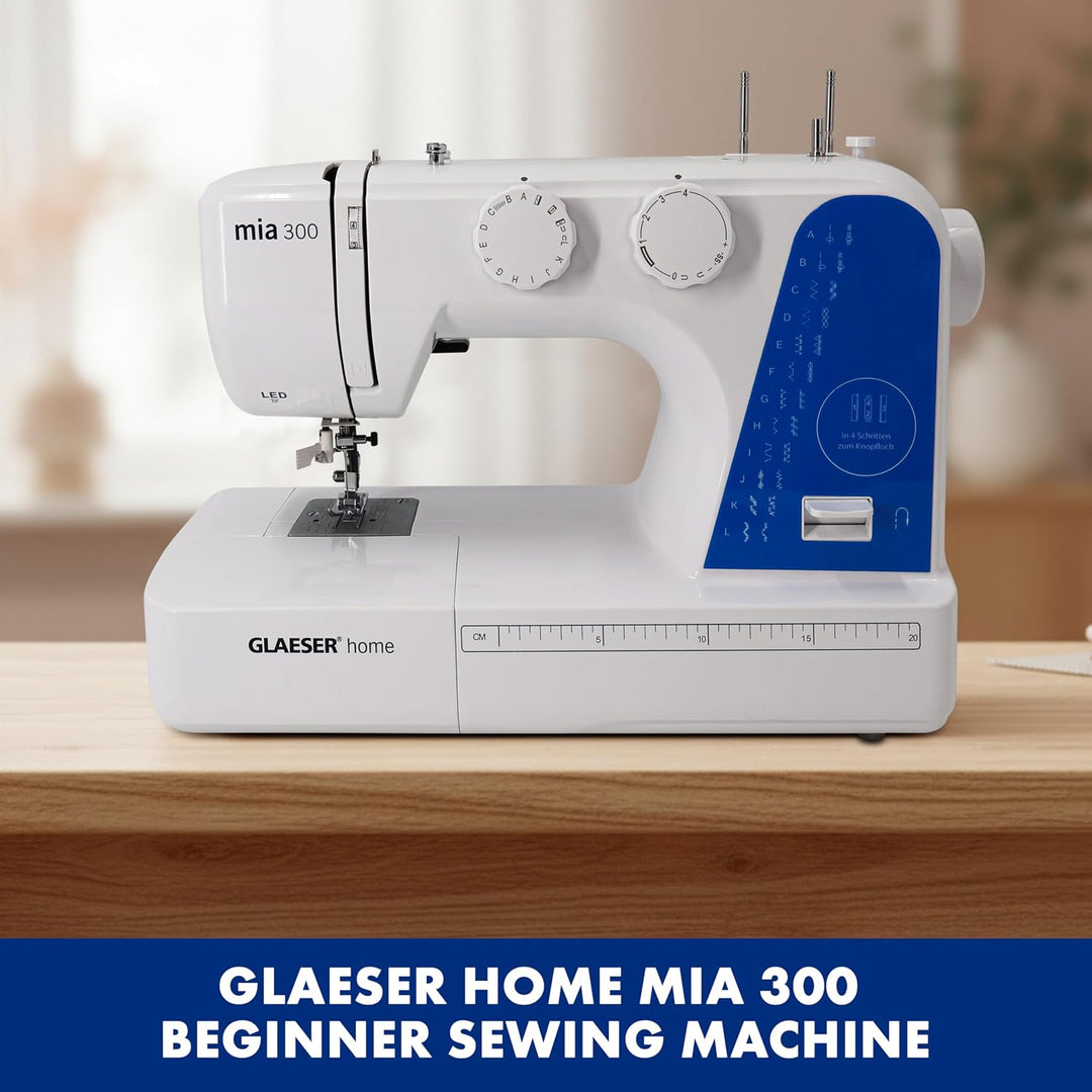 Nähmaschine easy GLAESER® home mia 300 | Anfänger Nähmaschine | Automatischer Einfädler | 24 Stich -