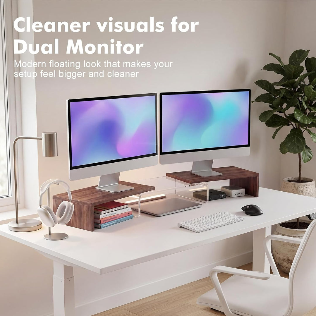 Monitorständer 2 Monitore mit Acryl-Mittelteil, Bildschirmerhöhung für Schreibtisch, Monitorerhöhung