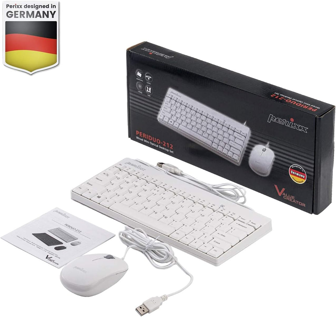 Perixx PERIDUO-212 Set Mouse e Mini Tastiera USB Cablata ‎per Windows, Tasti Scelta Rapida e Multime