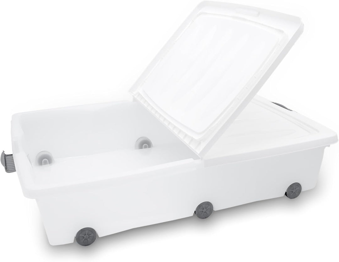 Spetebo XXL Unterbettkommode mit Klappverschluss 2er Set - 60 Liter - Aufbewahrungs-Rollbox mit zwei
