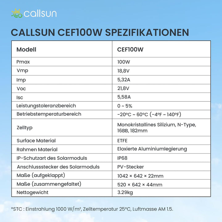 N-Type 16BB 100W Tragbares Bifazial Solarpanel,Callsun Faltbare Monokristallines Solarmodule,Tragbar
