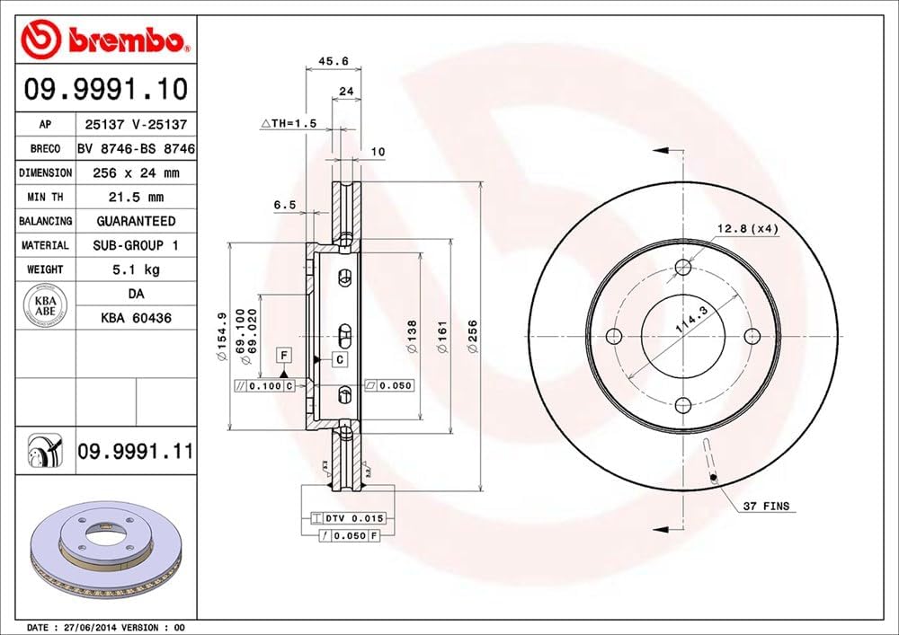 Brembo 09.9991.10 Bremsscheibe - Paar