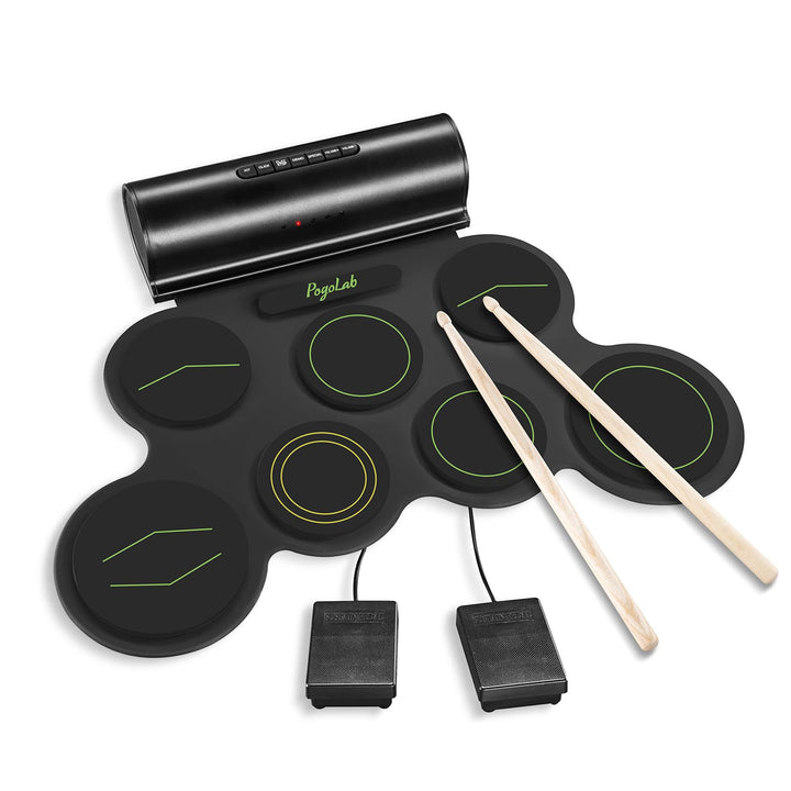 POGOLAB Aufrollen E-Drum Set, 7 digitale Drum Pad Schlagzeug Elektronisch, Bluetooth-Funktion, mit z