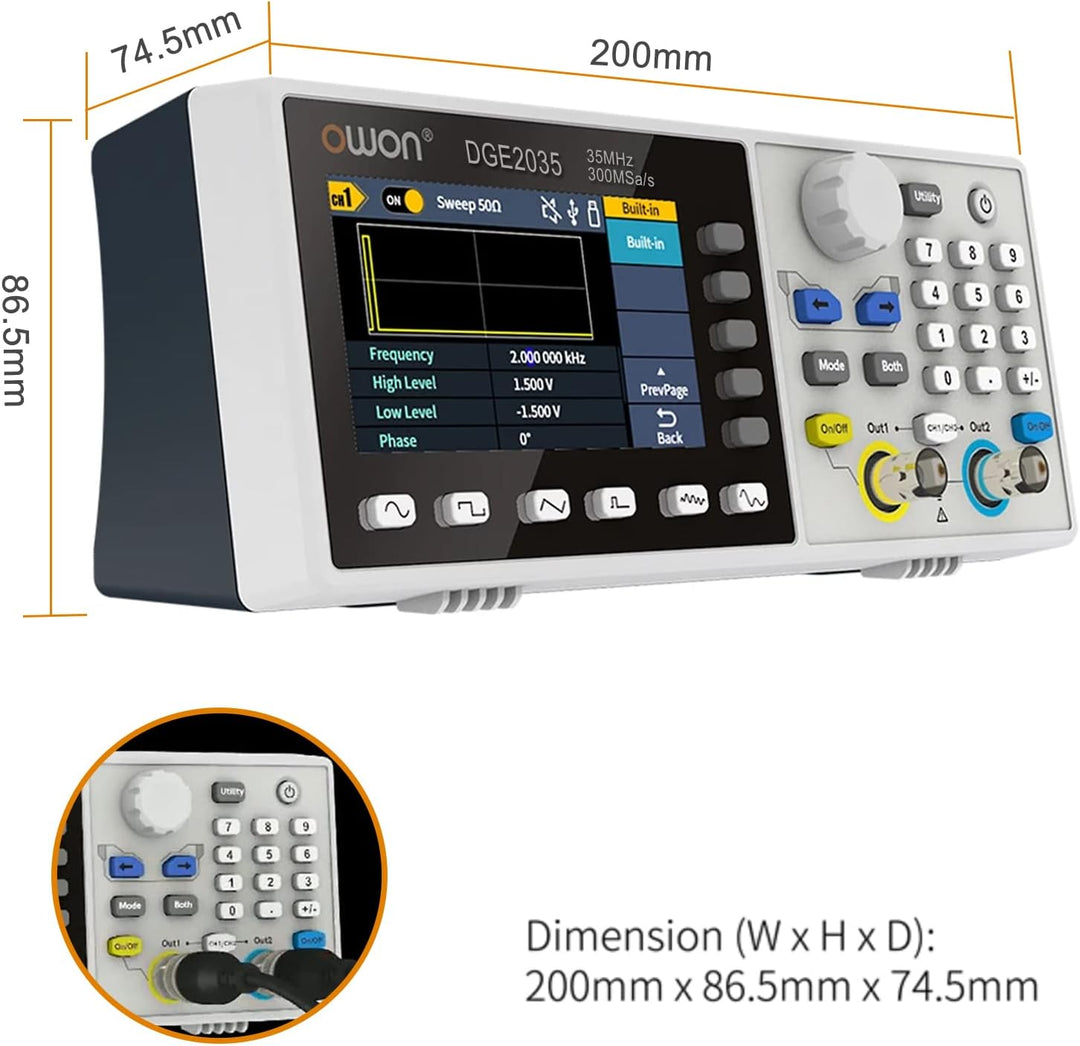 OWON DGE2035 Arbitrary Waveform Generator AWG 14bit Vertikale Auflösung 2CH 35MHz 125MSa/s 3,6 Zoll