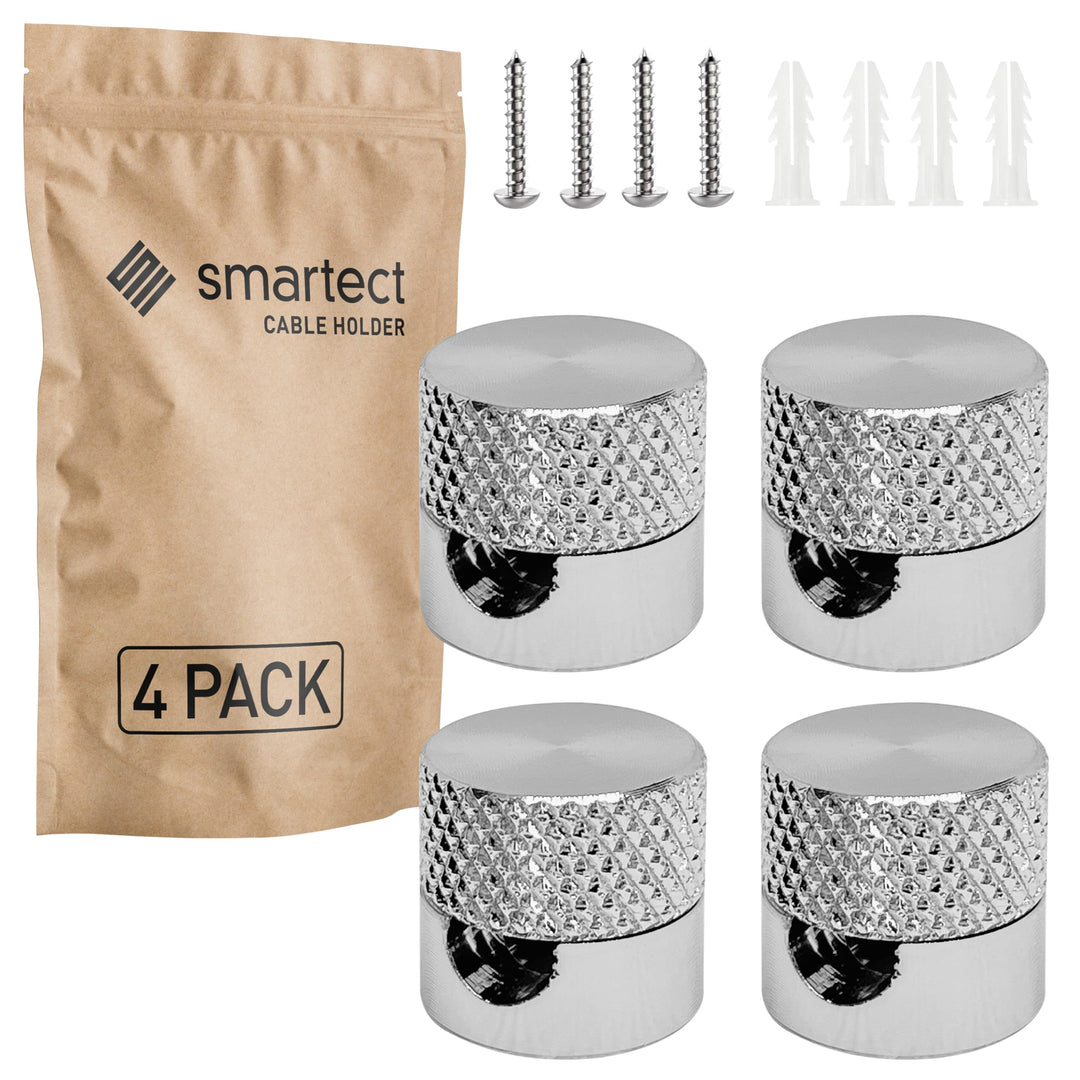 smartect Aluminium Wand- und Deckenpins für Textilkabel [4 Stück, Geriffelt, Metall] Deckenbefestigu