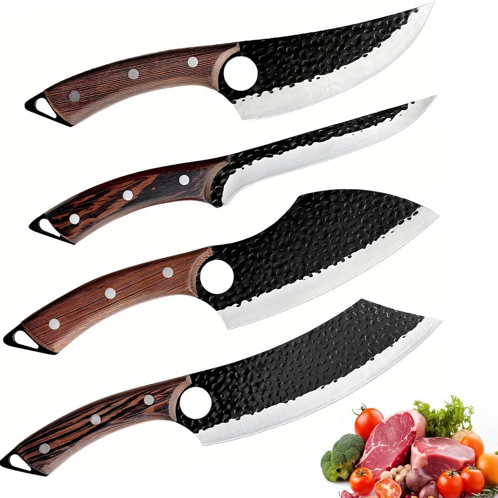 4 Stücke Kochmesser Set, Küchenmesser, Handgeschmiedet Chefmesser, Perfekt zum Schneiden Messer, Ser