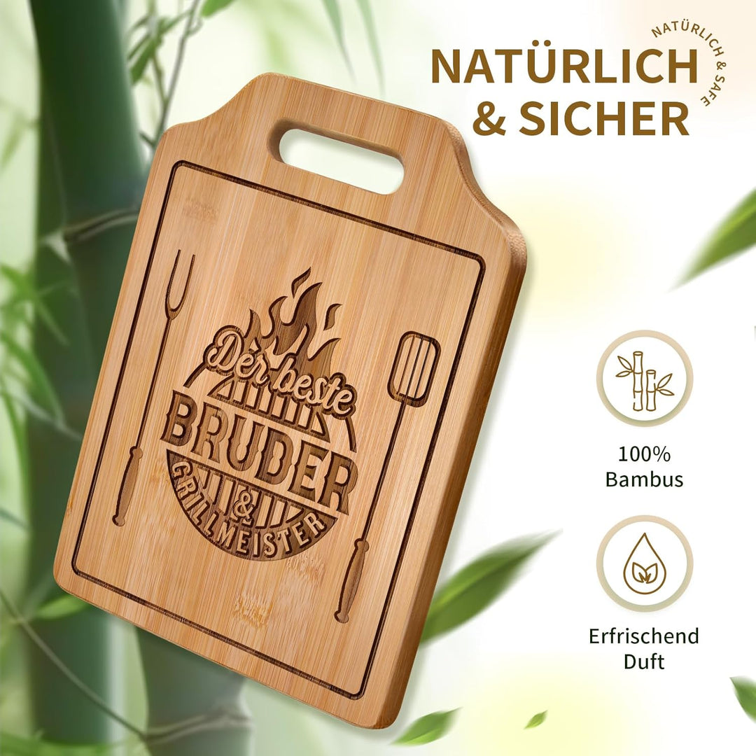 Giftasy Personalisierte Geschenke für Bruder - Bambus Schneidebrett mit Spruch, Bruder Geschenke Geb