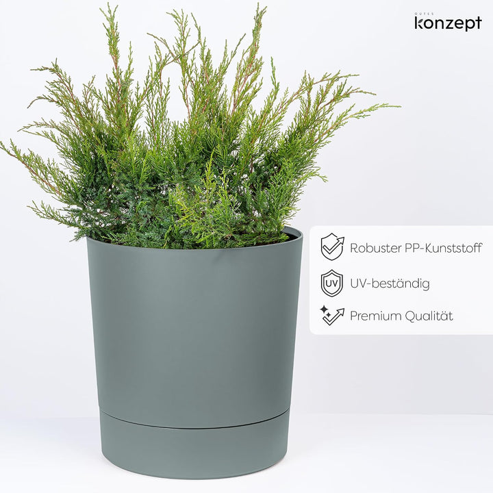 KONZEPT Blumentopf mit Untersetzer 38 cm - grosser Übertopf aus Kunststoff für Zimmerpflanzen, moder