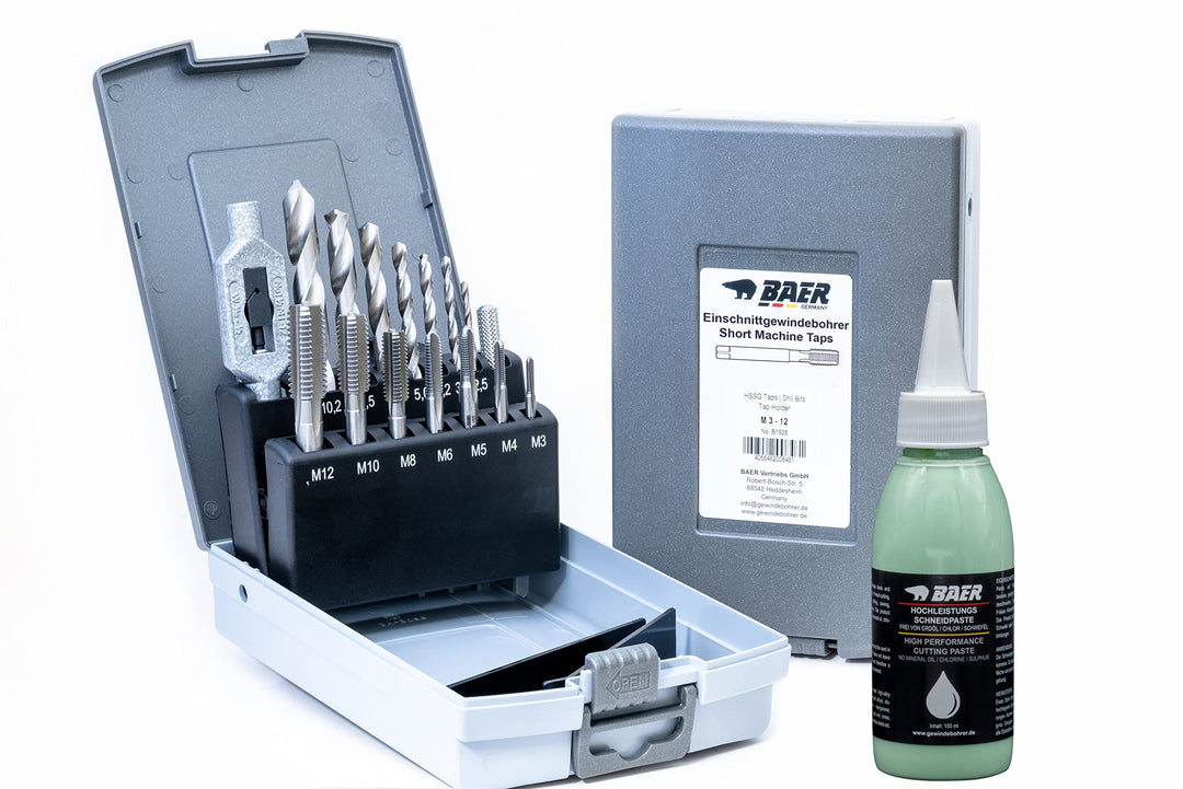BAER Gewindeschneider Set HSS inklusive Bohrpaste: Gewindeschneider Satz - Kernlochbohrer - Windeise