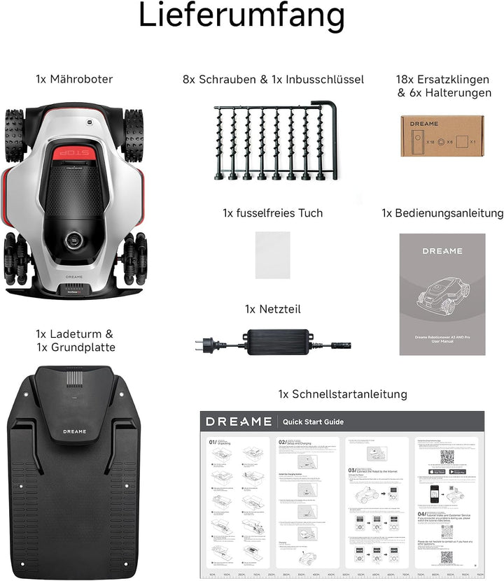 DREAME A3 AWD Pro 3500 Robot-Rasenmäher, für 3500 m², 4WD-Nabenmotoren, ohne RTK, 360° 3D-LiDAR &amp; KI