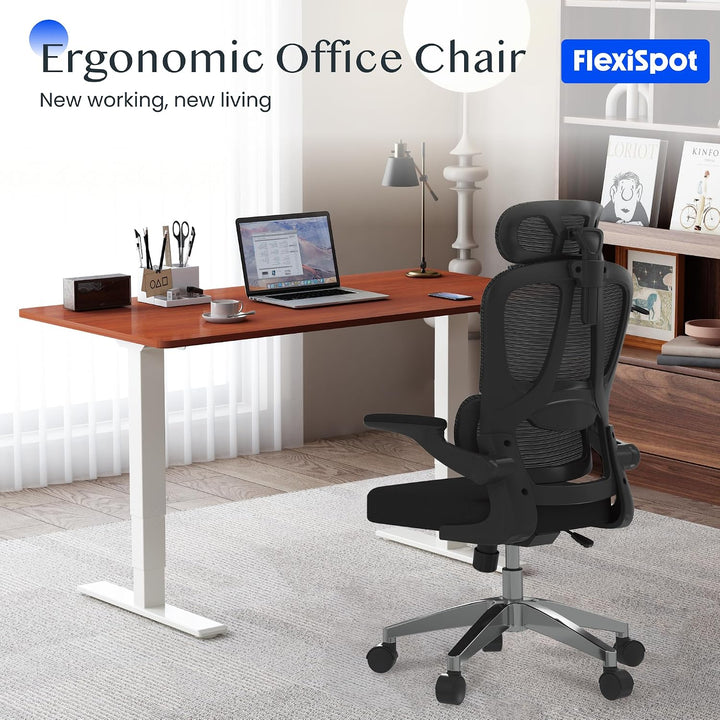 FLEXISPOT Ergonomischer Bürostuhl, Schreibtischstuhl mit 2D-Kopfstütze, Klappbare Armlehnen &amp; Dynami