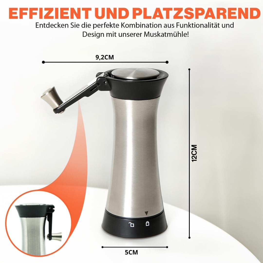 Topanbieter999 Muskatmühle mit Muskatnussfach und Klappbarer Kurbel