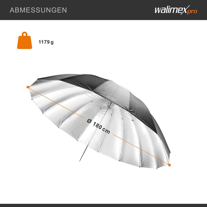 Walimex Pro Reflexschirm schwarz/silber, Durchmesser 180 cm 180 cm Single, 180 cm Single