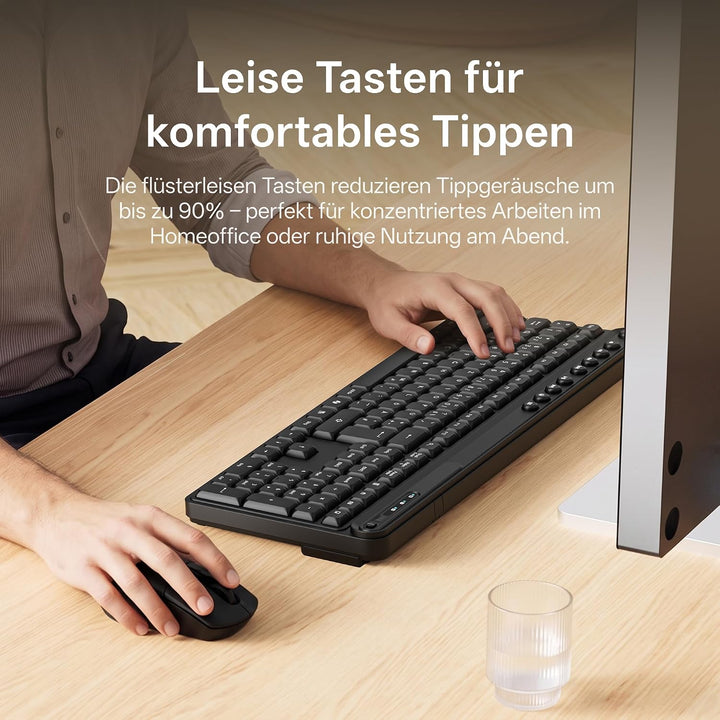 ZODE KM270S Tastatur Maus Set Kabellose, Deutsches QWERTZ Layout, Schwarz, QWERTZ