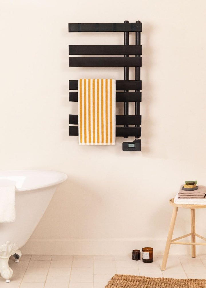CREATE/WARM TOWEL MODERN/Elektrischer Badheizkörper Schwarz / 80x50 cm / 2 in 1, 6 Betriebsarten, LC
