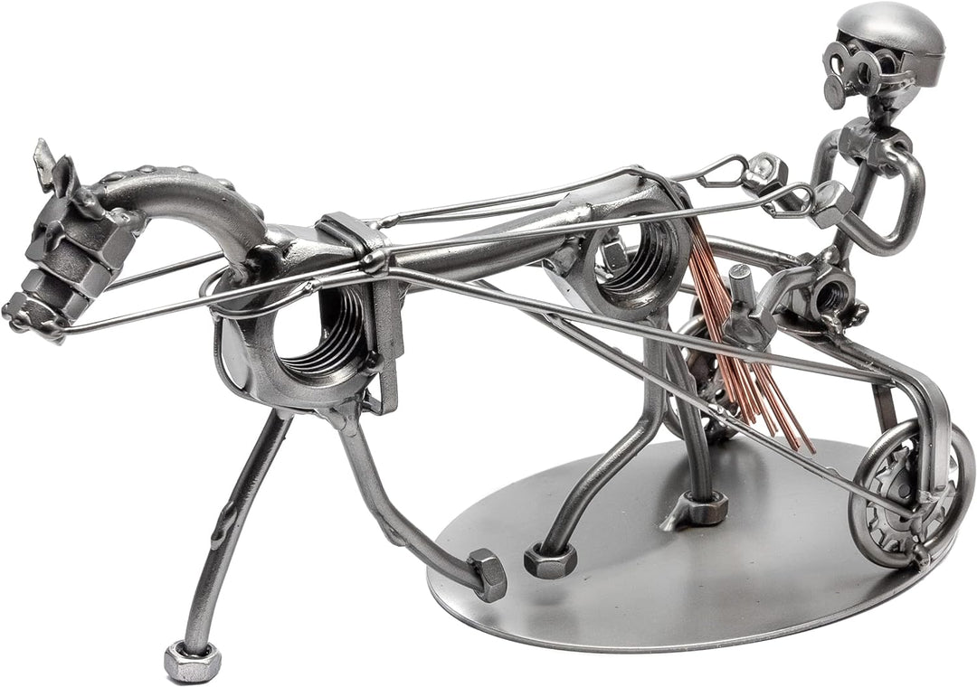 STEEMO Schraubenmännchen Fahrer Sulky Pferde-Geschenk Metall-Deko 27x12x15 cm
