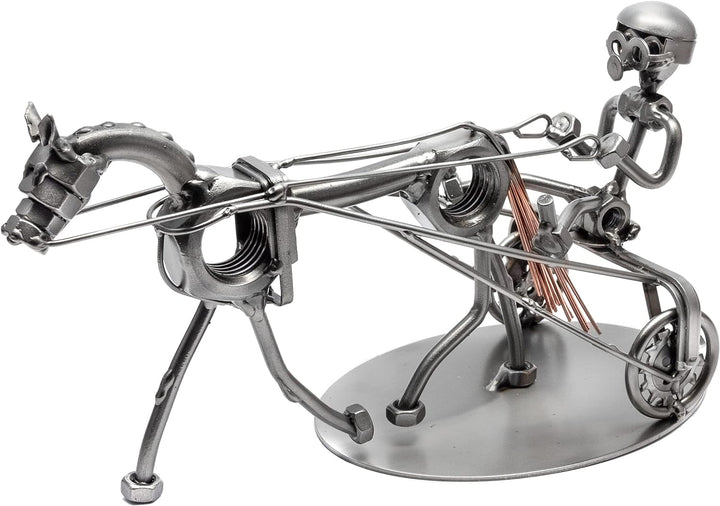 STEEMO Schraubenmännchen Fahrer Sulky Pferde-Geschenk Metall-Deko 27x12x15 cm