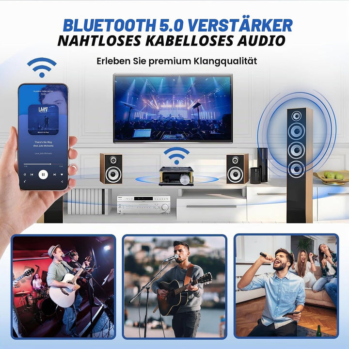 2x100W HiFi-Verstärker, Bluetooth 5.0 Audioverstärker Amp mit LC-Filter &amp; TPA3116 Chip, Stereo Mini