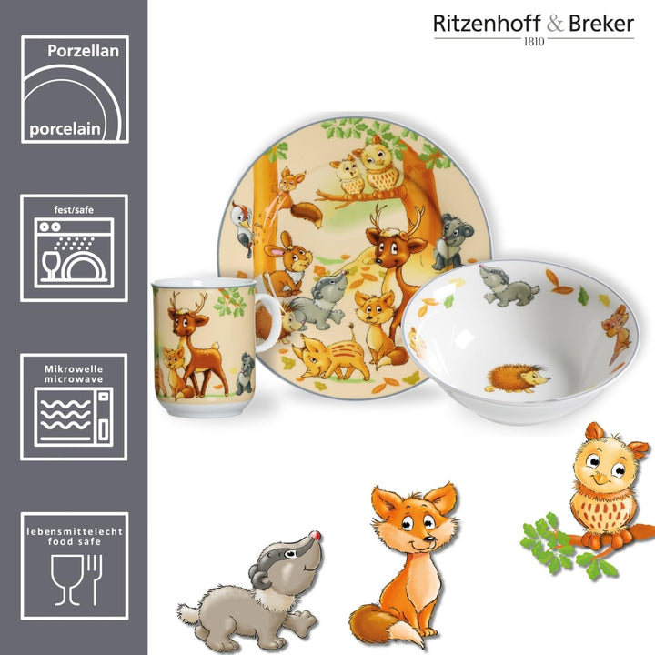 Ritzenhoff &amp; Breker Kindergeschirr-Set Waldtiere, 3-teilig