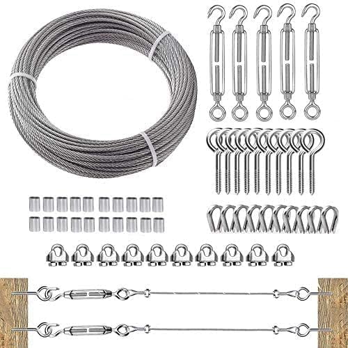 TooTaci 3mm Edelstahlseil Set, 30M/3mm Edelstahl Drahtseil Spanndraht 7×7, M6 Seilspanner Edelstahl
