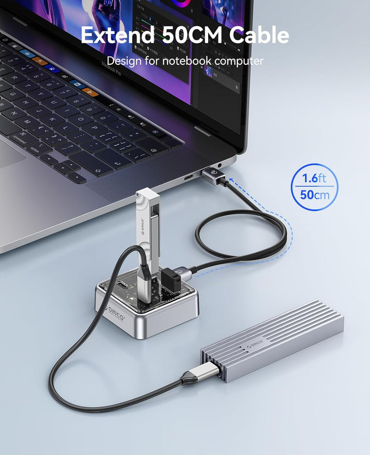ORICO USB Hub 3.2, 4 Port USB 3.2 Gen2 Verteiler mit 2 Typ A/C Anschlüsse, 10Gbps Zinklegierung Mult