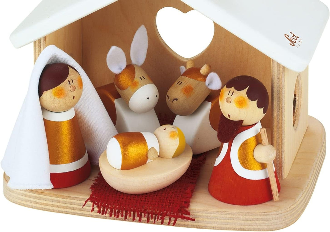 Sevi : Nativity Scene, Rot, Weiss, Gold, ca. 18 x 18 x 14 cm