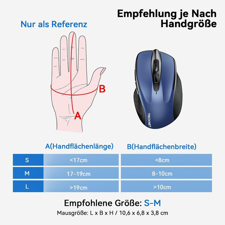 TECKNET Bluetooth Maus, Wiederaufladbare Kabellose Bluetooth Maus (DREI Modi: BT 5.0/3.0 + 2,4 G), 4