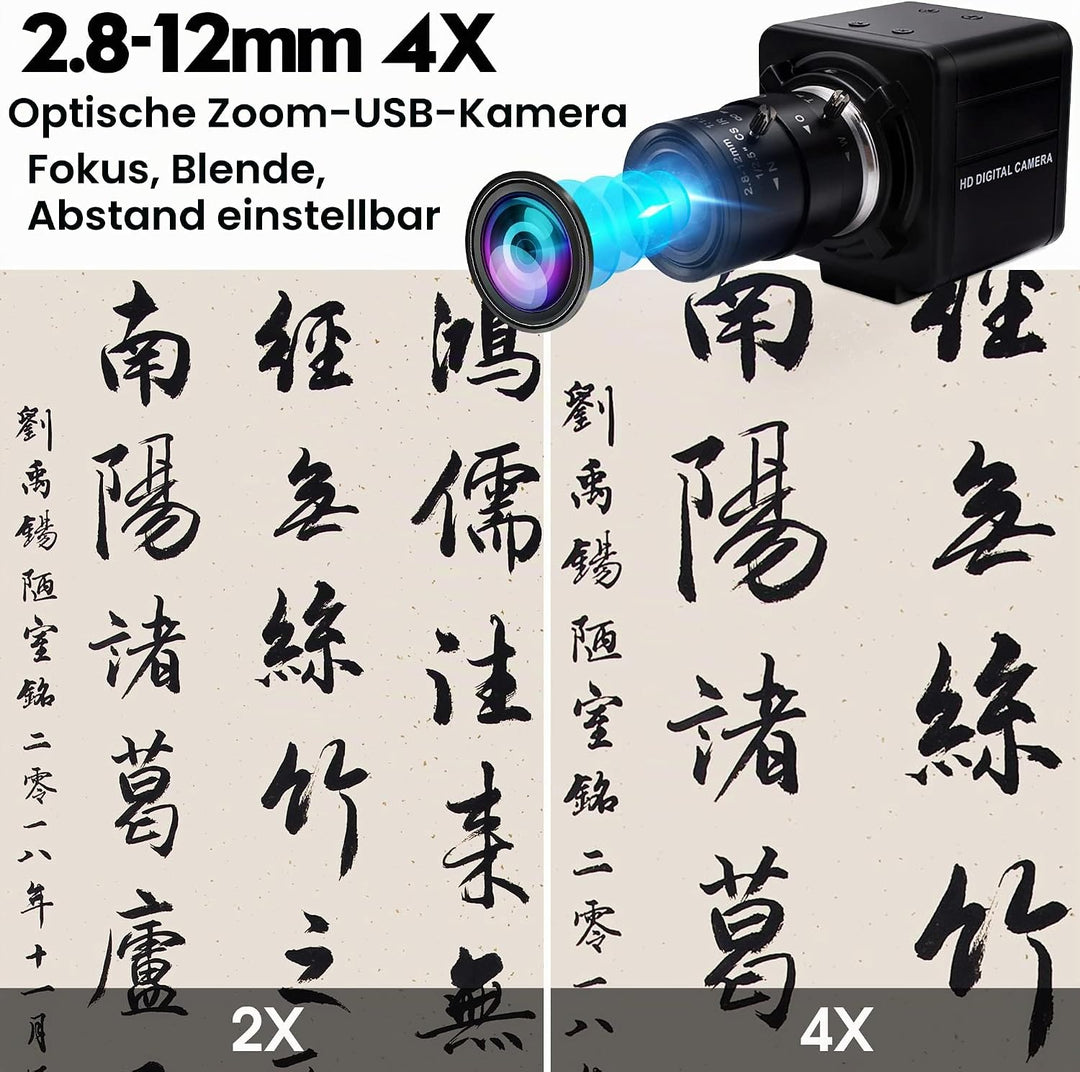 ELP Web Kamera 1080P mit 2.8-12mm Zoom Objektiv,2MP OV4689 60fps Weitwinkel Webcam Plug&amp;Play für PC,