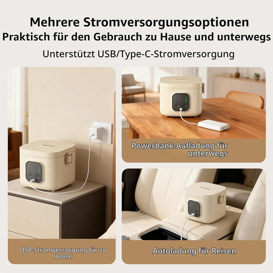 Elektrische Lunchbox, 14000mAh Akku Kabellose Beheizte Lunchbox mit Timer und 5 Temperaturstufen,800