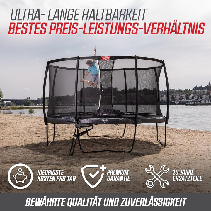 BERG Ultim Champion Trampolin rechteckig grau | Premium Gartentrampolin mit Sicherheitsnetz | Airflo