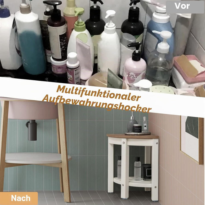 LIFEZEAL Eck Badhocker Duschhocher, Sitzhocker mit Ablage, Badezimmerhocker in Fächerform, Eckduschh
