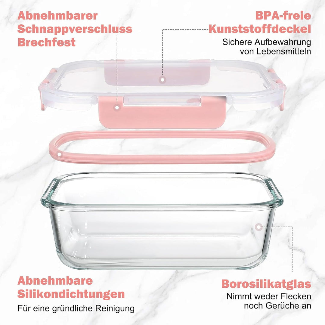 YASHE Glasbehälter mit Deckel, 12 Teile Stapelbar &amp; Luftdicht Meal Prep Boxen Glas für Spülmaschine,