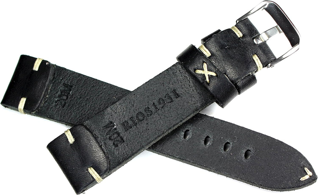 Sulla RIOS 1931 24mm Herren Leder Uhrenarmband Vintage Aviator schwarz