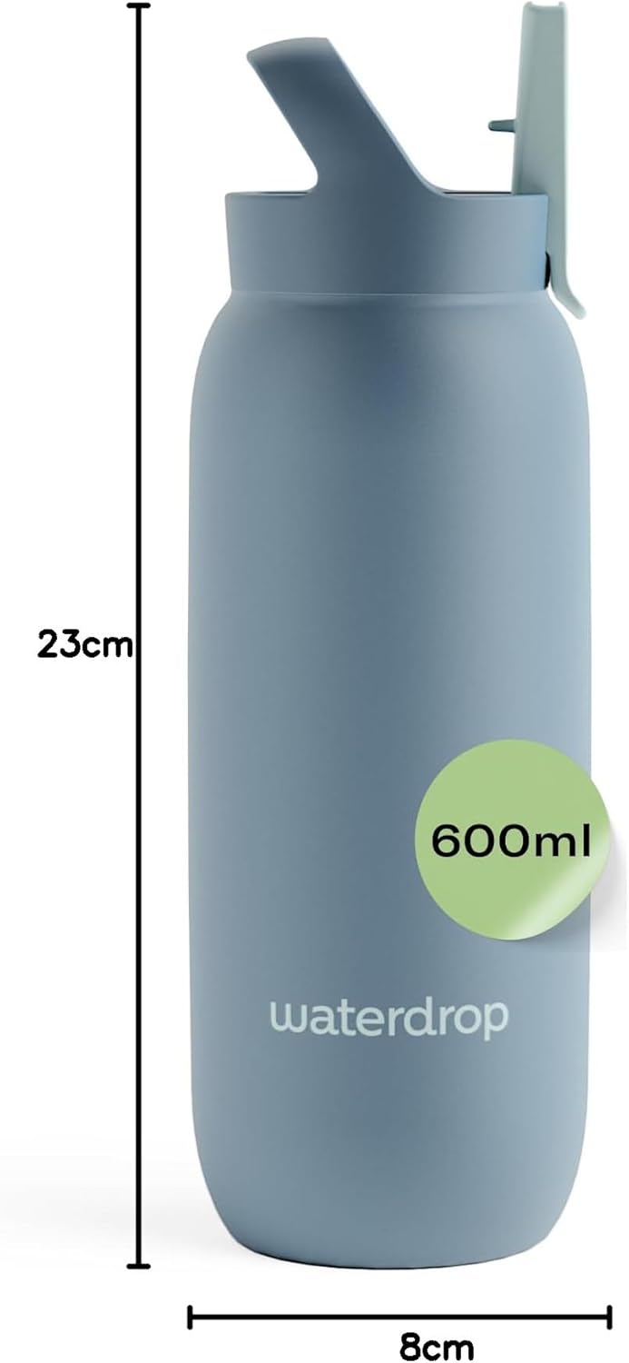 waterdrop® All Purpose Thermosflasche 600ml – Trinkflasche mit Strohhalm – isolierte Edelstahl, 24h