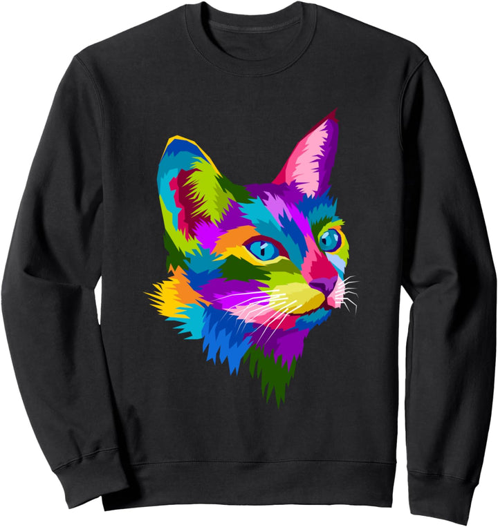 Colorful Cat Cute Geometric Kitten Pop Art Style Gift Sweatshirt