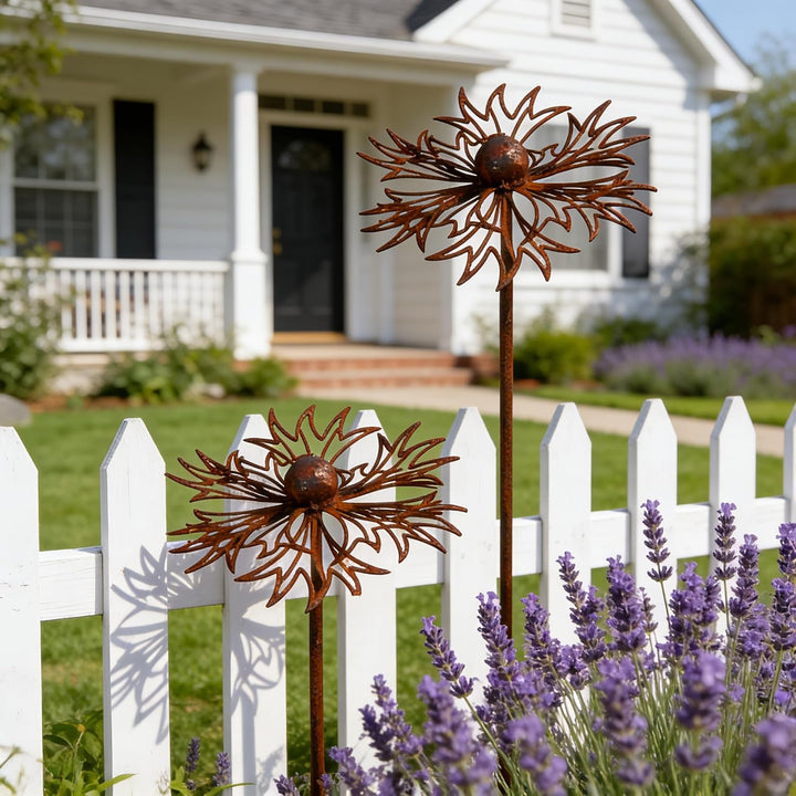 Gartendeko 2er Set Rost Deko für Garten Cortenstahl Gartenstecker Metall Blume Mohn Teleopea Rostige