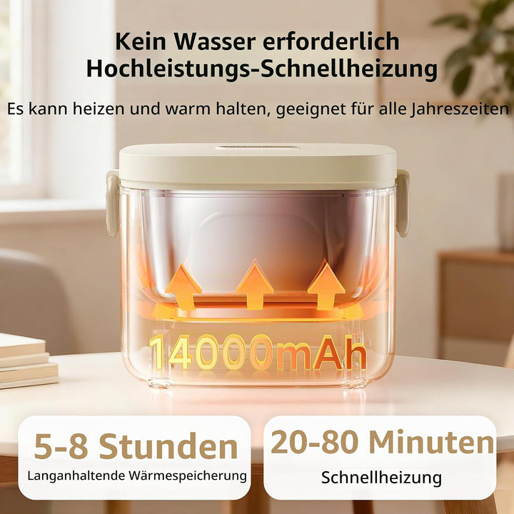 Elektrische Lunchbox, 14000mAh Akku Kabellose Beheizte Lunchbox mit Timer und 5 Temperaturstufen,800