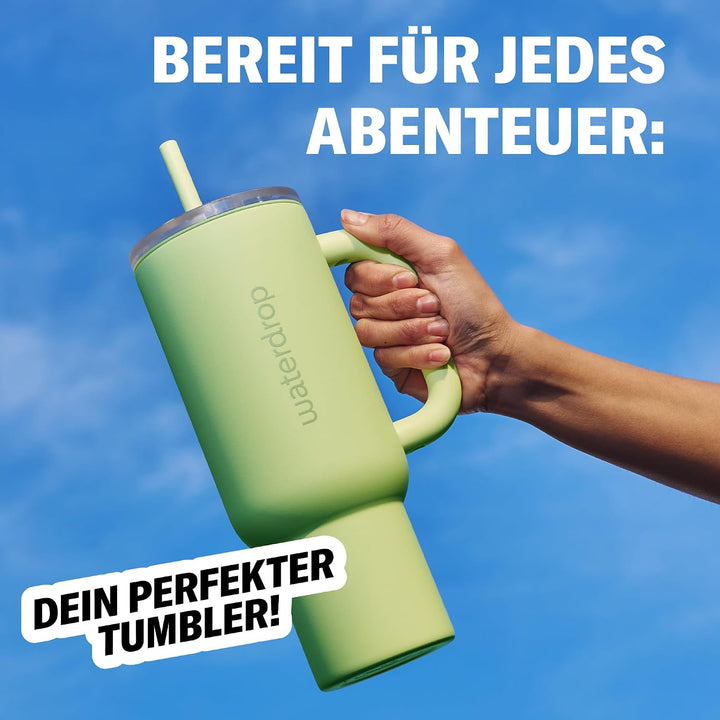 waterdrop® Thermobecher mit Strohhalm 1,1L – Auslaufsichere, robuste Trinkflasche mit aufklappbarem