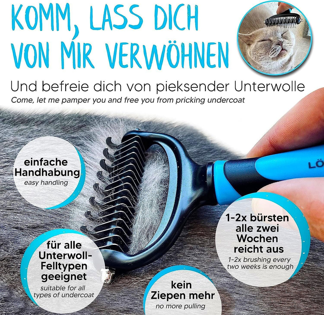 LÖWENKÖNIG® KRALLI 2.0 Verbesserte Unterfellbürste für Katzen &amp; Hunde I Extrem effektiver Unterwollk