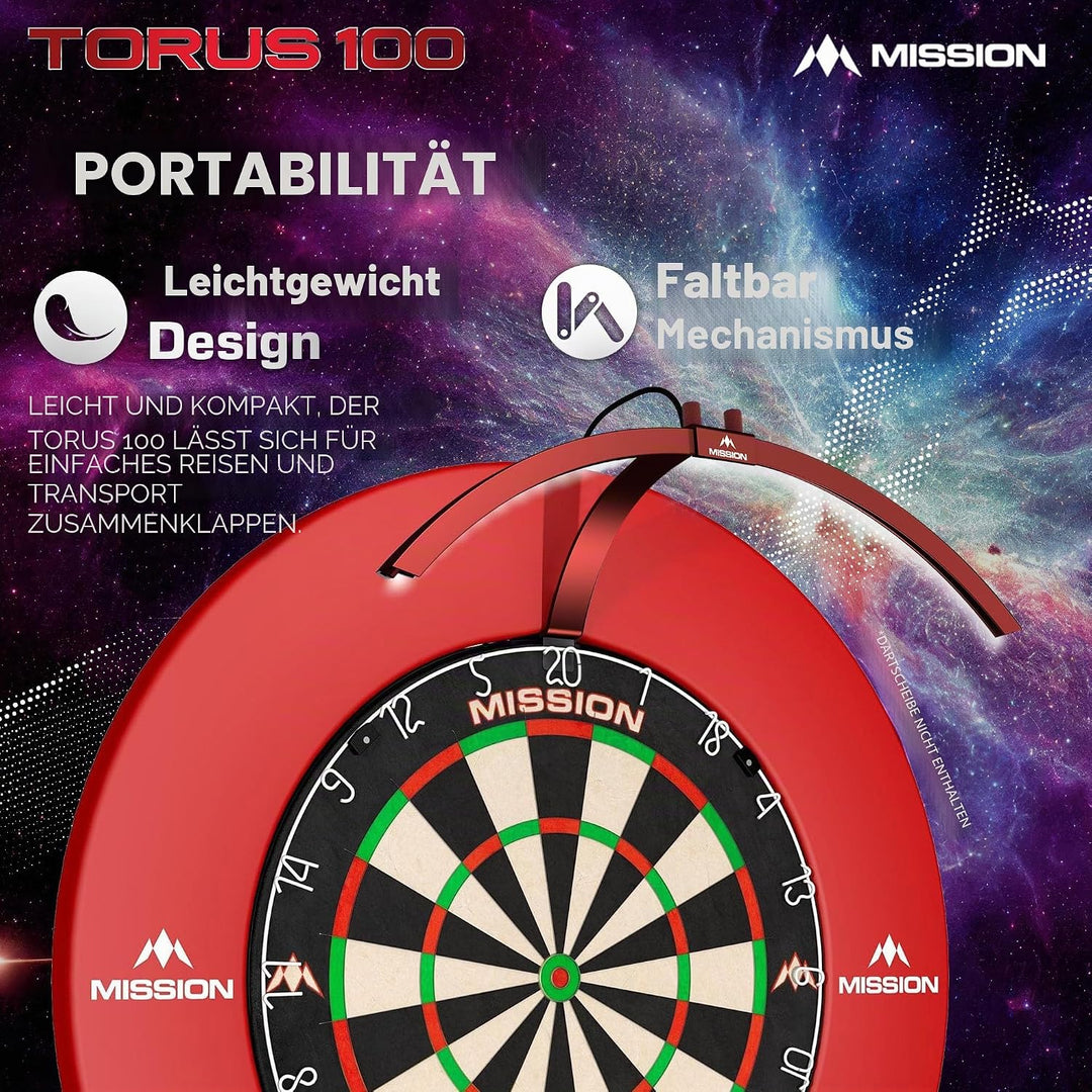Mission Darts TOR100 Torus 100 | Dartscheibe LED klappbar tragbar Dartscheibe Reise Beleuchtungssyst