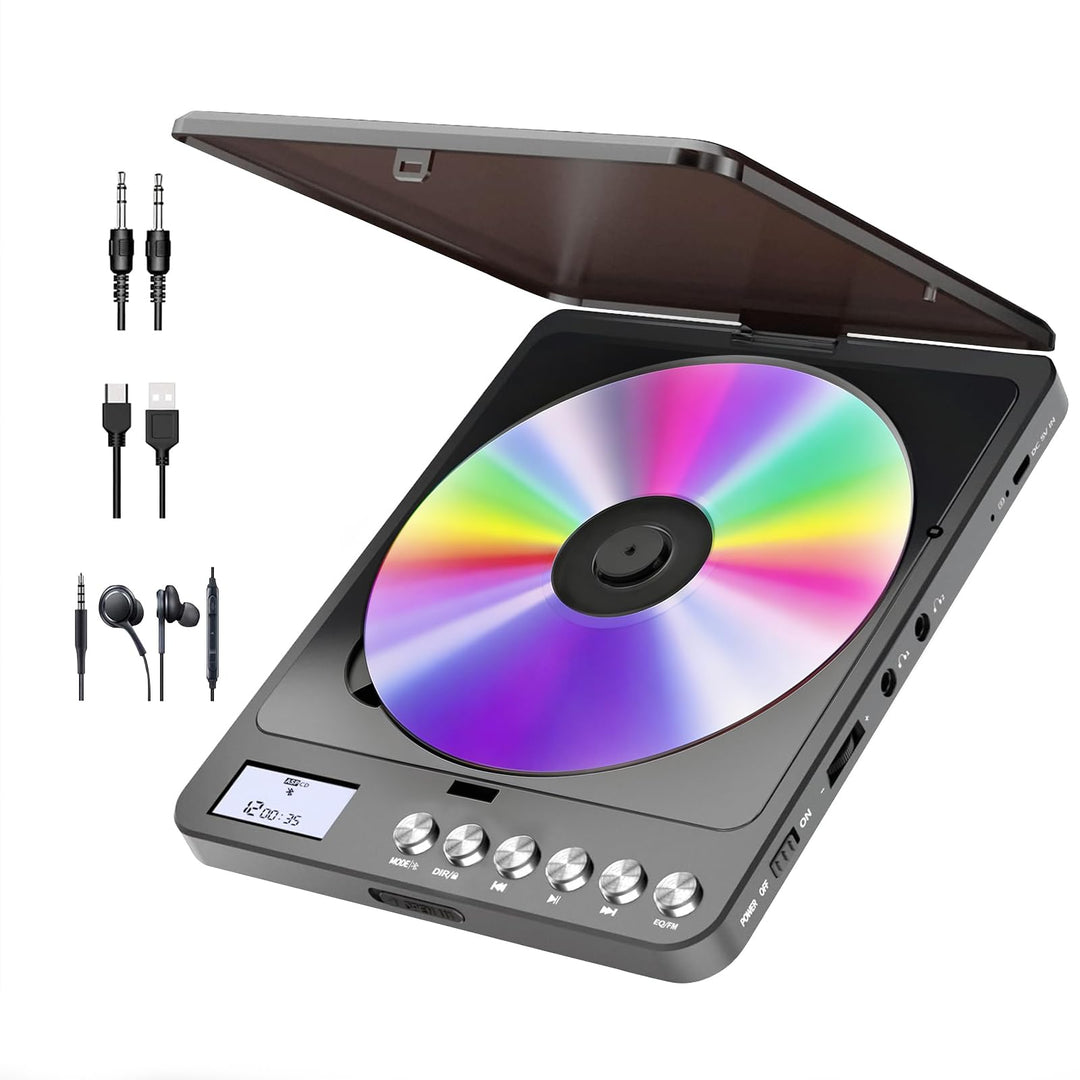 Tragbarer CD-Player mit Kopfhörern, Wiederaufladbarer Bluetooth CD Player mit Eingebauter Lautsprech