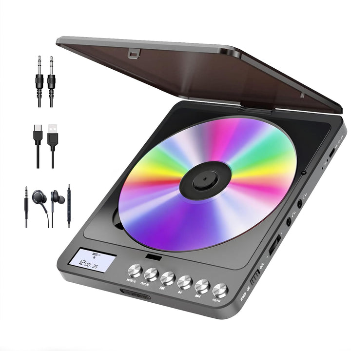 Tragbarer CD-Player mit Kopfhörern, Wiederaufladbarer Bluetooth CD Player mit Eingebauter Lautsprech