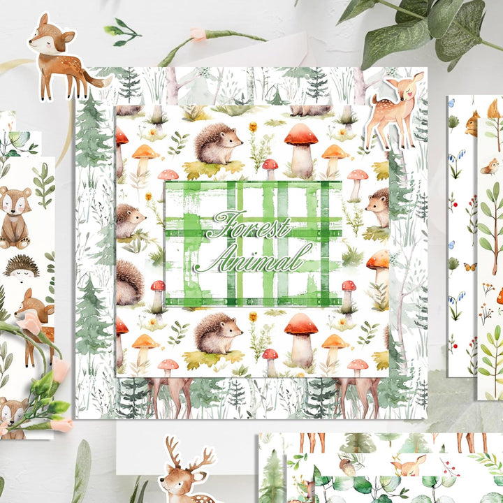 30x30 Scrapbook Papier Waldtiere Muster Doppelseitiges Decoupage Papiere, 12 Muster 24 Blatt Rustika