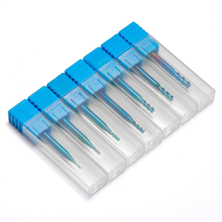Genmitsu 7 Stücke 3 Flute Schaftfräser für Aluminium, Nano Blue Beschichtung CNC-Fräser-Bits, hohe V