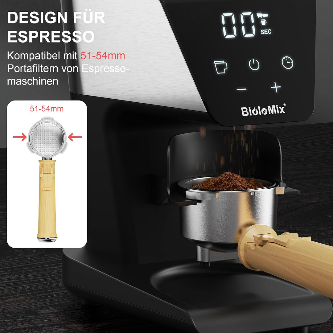 Biolomix Elektrische Kegelmühlen Mit Touchscreen Digitaltimer Display Und Portafilter Wiege, Elektri