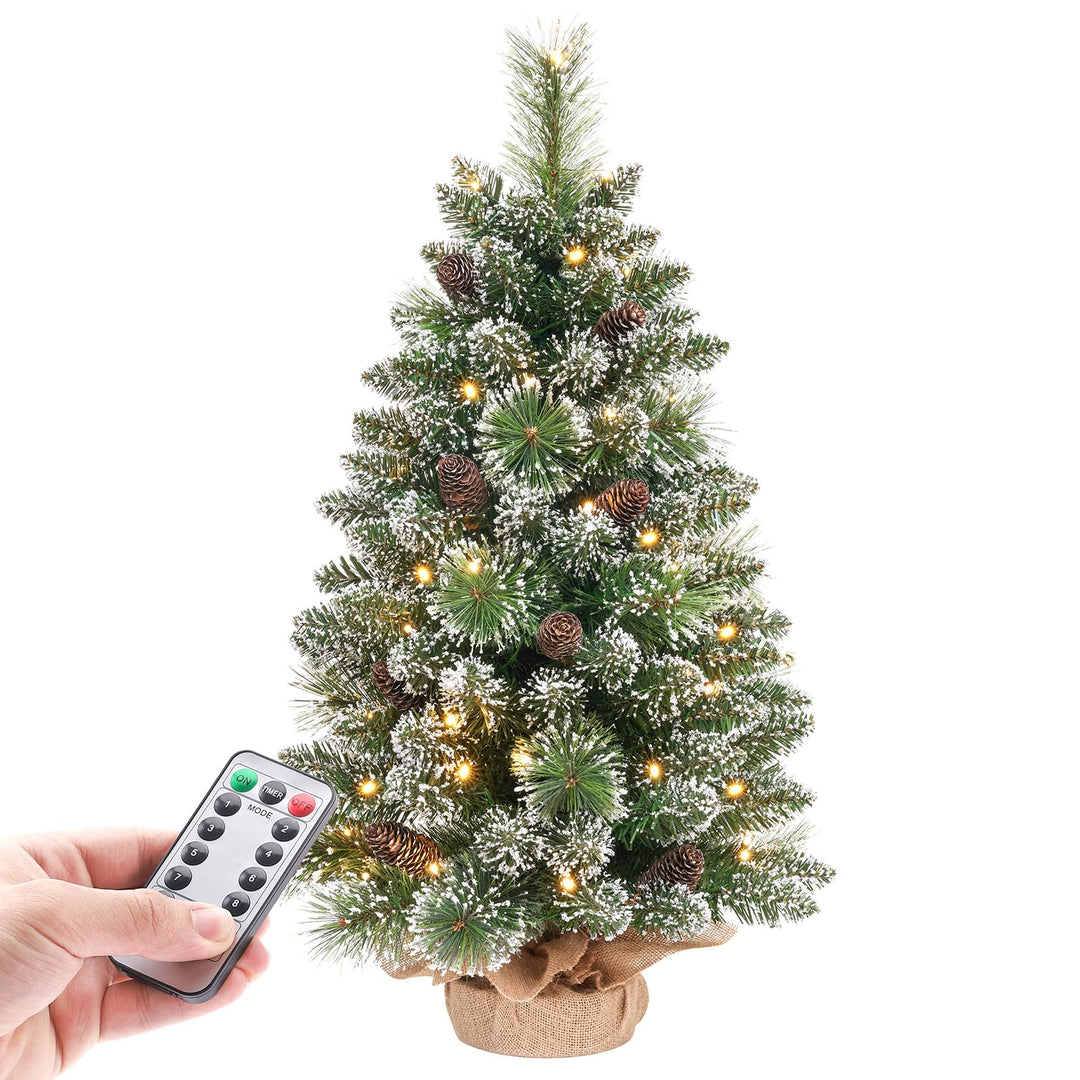 Yorbay Mini Weihnachtsbaum mit Beleuchtung LED, 70 cm Tannenbaum mit Stern-Baumspitze und echtem Kie