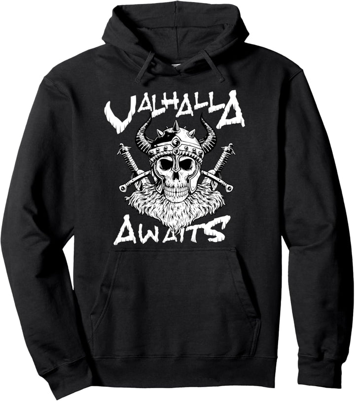 Walhalla Wartet Wikinger Krieger Rabe Skandinavien Geschenk Pullover Hoodie